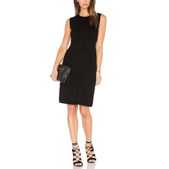 Vince Plaited Rib Knit Sleeveless Shift Dress in Black - Picture 1 of 13